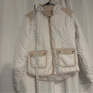 Lauren James Young Girls Quilted Puffer Jacket - White and Tan size Medium